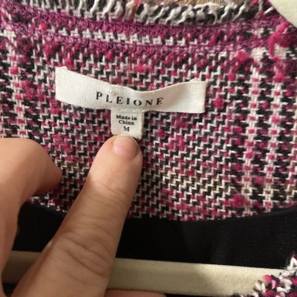 Plaid Ruffle Trim Blazer Jacket Pink Black and White Plaid Size M (Pleione) - Picture 11 of 16